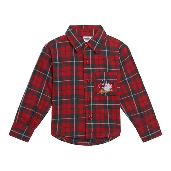 Disney Mickey Mouse Flannel Button Down Dress Shirt Plaid Toddler to Big Kid