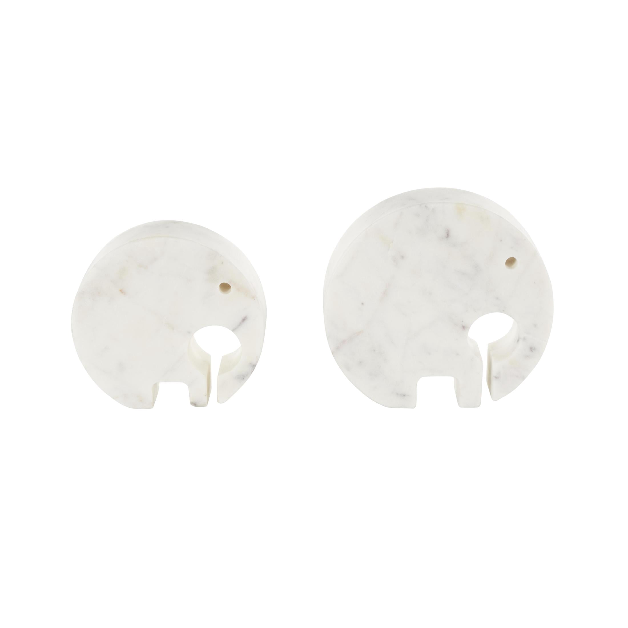 6", 5"H White Marble Circular Abstract Elephant Sculpture with Gray Marble Veins and Cutouts, by DecMode (2 Count)