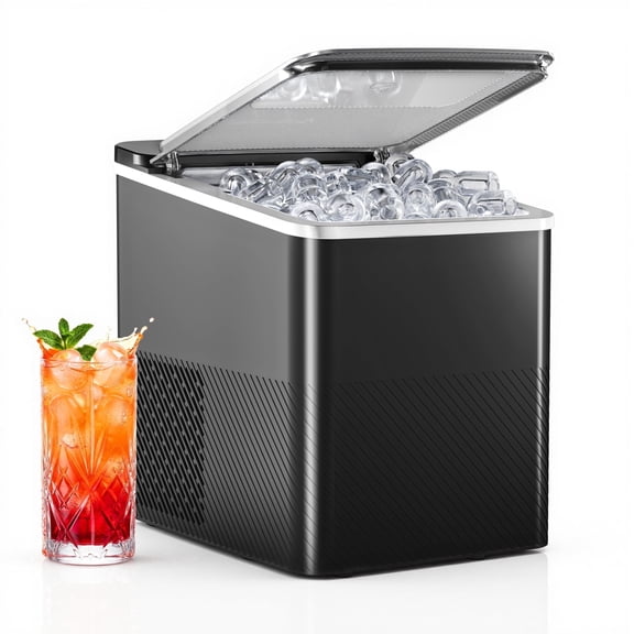EUHOMY Countertop Ice Maker, 9 Ice Cubes Ready in 6 Minutes, 26Lbs/24H Portable Ice Machine with Self-Cleaning, Ice Scoop & Basket, 2 Sizes Bullet Ice, Black