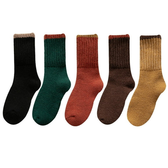 Cyber Monday deals Black Friday Deals Christmas Stockings,5 Pairs of Womens Socks Winter Soft Warm Cold Knit Wool Socks