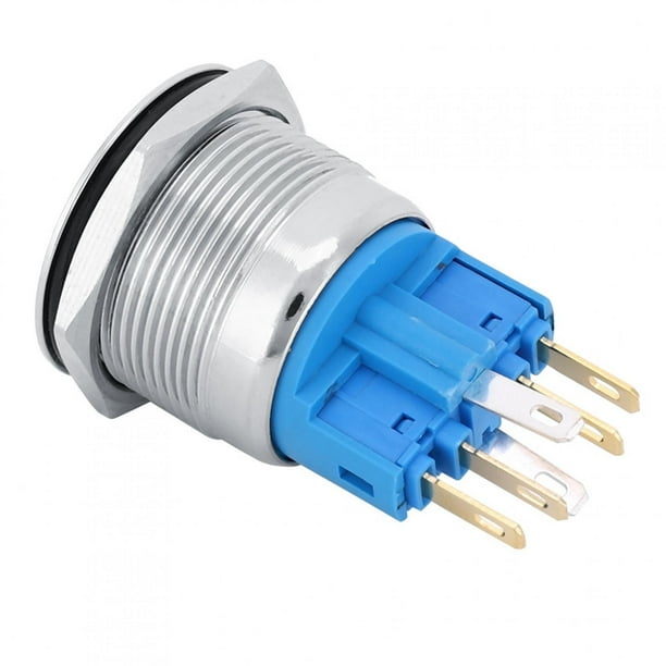 Pin 2 Piezas DC3-6V 22 Mm 6 Pines Interruptor De Botón De Acero Inoxidable Duradero Con Bloqueo Automático Con Señal Azul