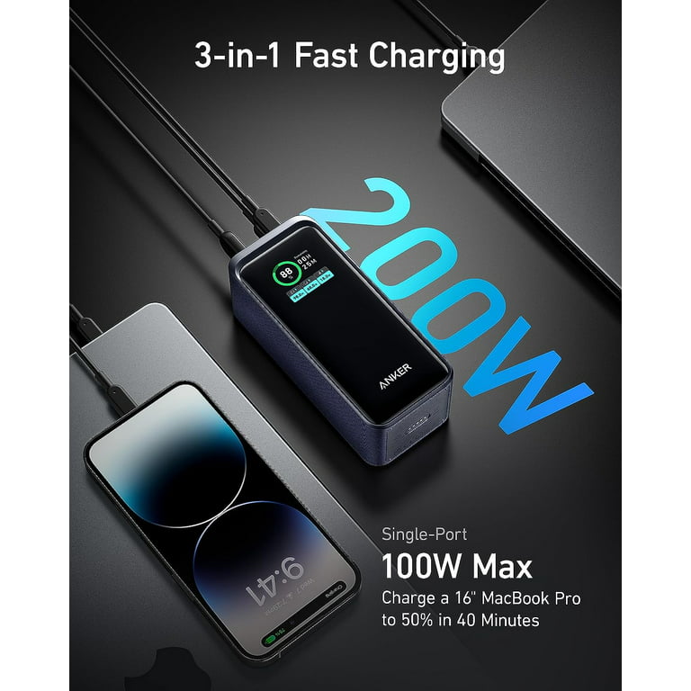 Anker Prime Power Bank, 12,000mAh 2-Port Portable Charger with 130W Output,  Smart Digital Display, Compatible with iPhone 14/13 Series, Samsung, 