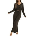 thumbnail image 5 of Jusfitsu Long Sleeve Pajama Sets for Women Soft Two Piece Sleepwear Drawstring V Neck Pjs Loose Fitted Loungewear PJ Sets, 5 of 6
