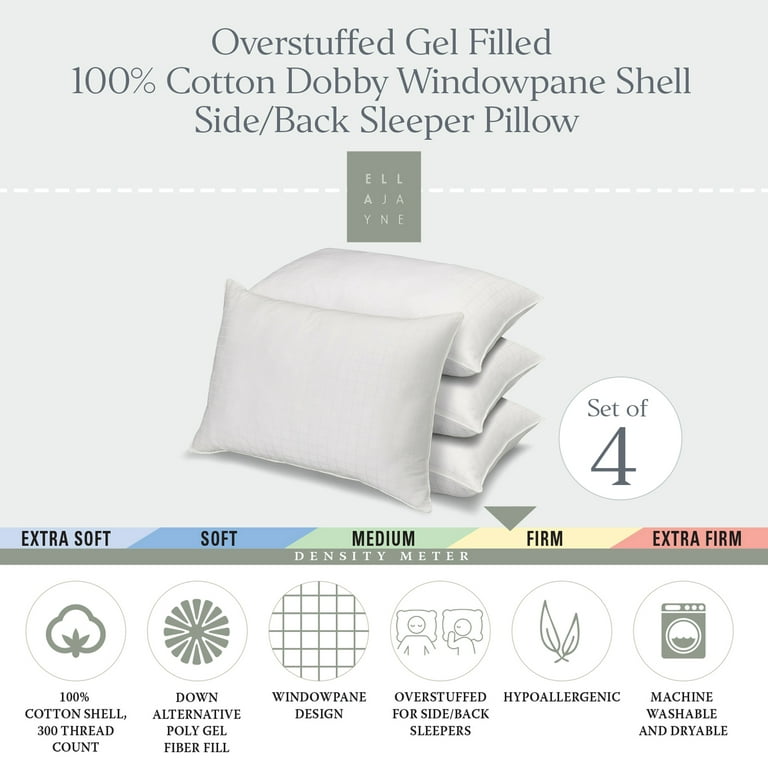 Ella Jayne 100% Cotton Dobby-Box Shell Firm Back/Side Sleeper Down Alternative Pillow, Set of 4 - Standard