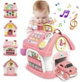 thumbnail image 1 of Juguetes Montessori para niñas de 1 año o más: juguetes para niños pequeños de 1 a 2 años, juguetes 8 en 1 con sonido, luces, música, reloj, teléfono y coche, hogar de aprendizaje inteligente (rosa), 1 of 5