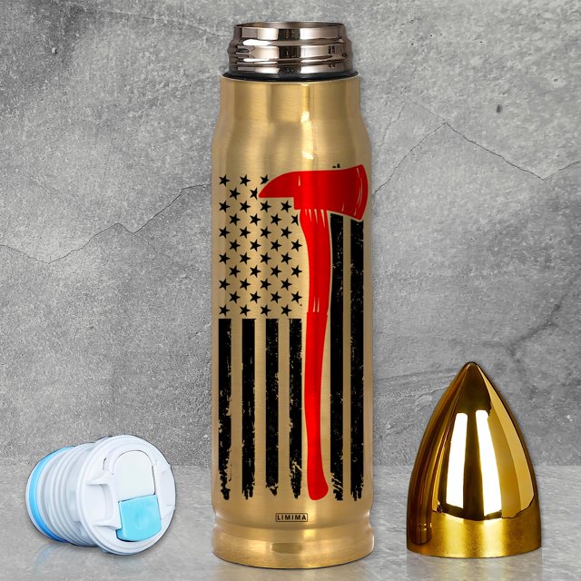 Vaso Limima Firefighter de acero inoxidable con bandera estadounidense, 500 ml