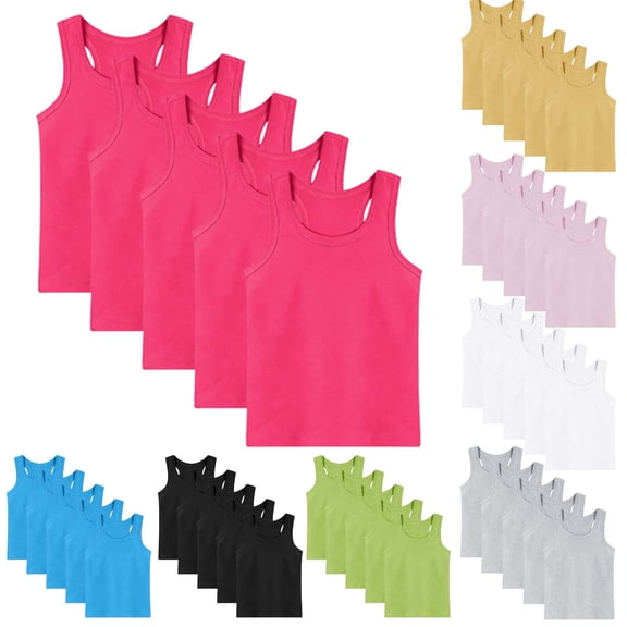 NAISIBABY Boys Girls Tank Tops 5-Pack, Cotton Breathable Soft Active Fit Summer Casual Undershirt Tees Hot Pink Size 8