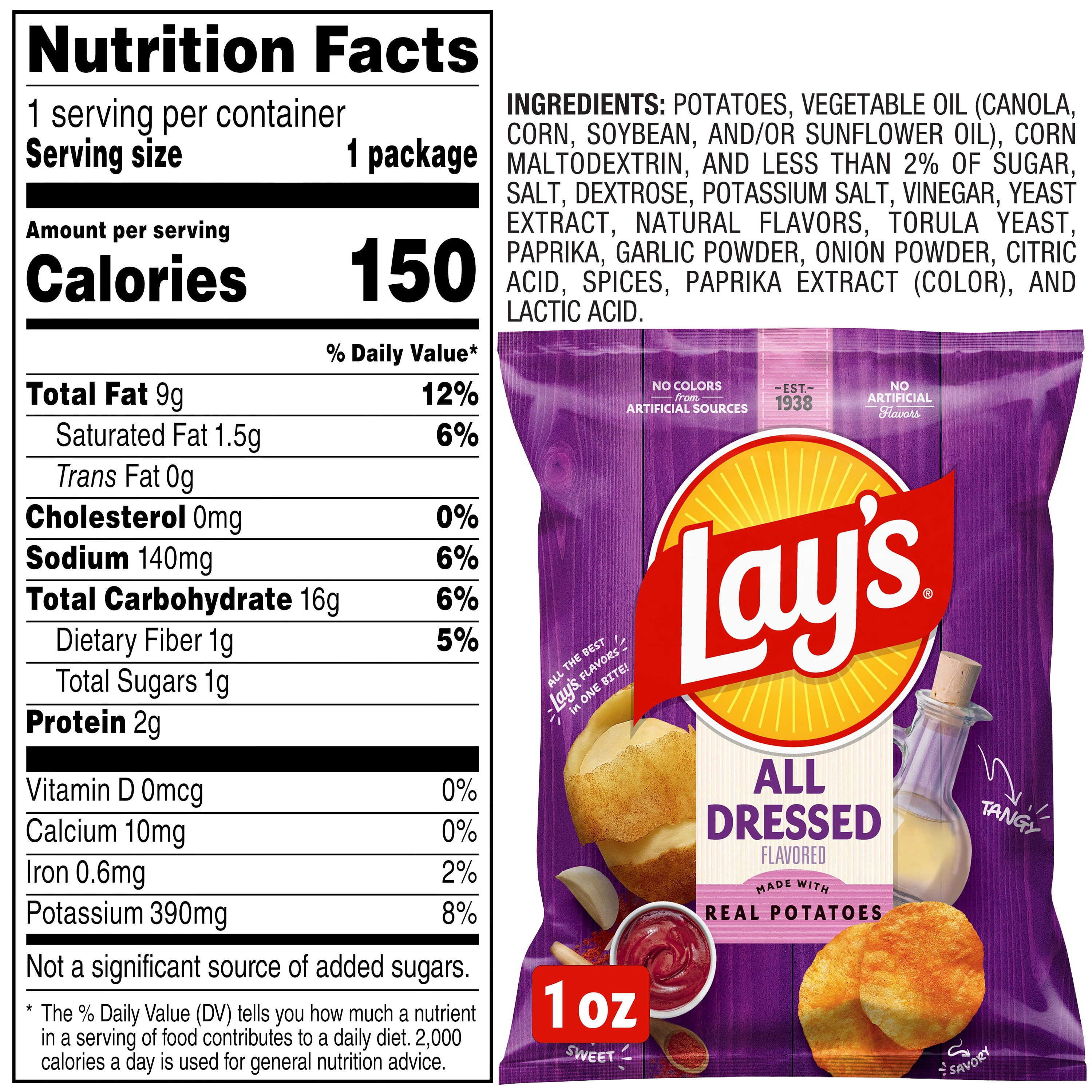 Lay's All Dressed Potato Chips Bag, 1 oz