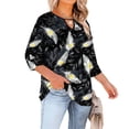 thumbnail image 2 of TaTaai Women Plus Size Fashion T-Shirt Random Print Crew Neck Chest Cutout 3/4 Sleeve Spring Summer Casual Base Top Ladies Daily Gathering Wear Soft Breathable Non-See-Through Top Gift, 2 of 6