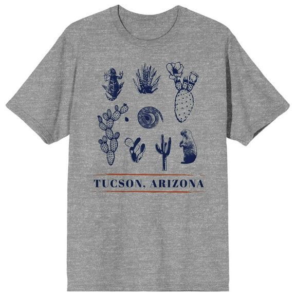 Elevation 7573 Tuscon Arizona Desert Plants and Animals Men's Heather Gray Short Sleeve Crew Neck Tee-Small