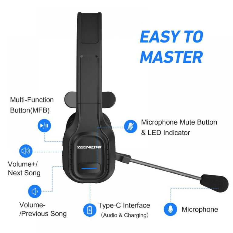 Trucker Bluetooth Headset V5.0, Wireless Headset with Mic Noise  Canceling&Mute f