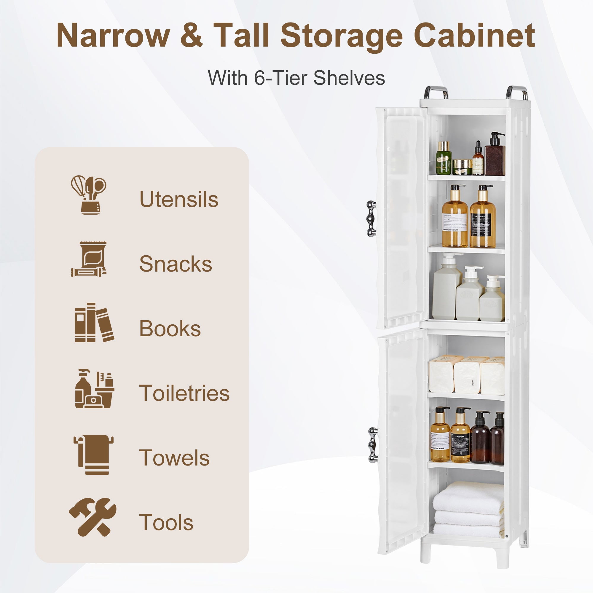 VECELO High Narrow Bathroom Storage Cabinet with Adjustable Shelves, 54.6” H Slim Freestanding Foldable Cabinet with Door, for Small Spaces, Kitchen, White
