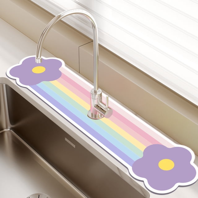 Water-Absorbent Sink Mat For Bathroom Faucet - Narrow Spill Guard For Washbasin And Pool - Draining Mat For Countertop - Bathroom Vanity Mat