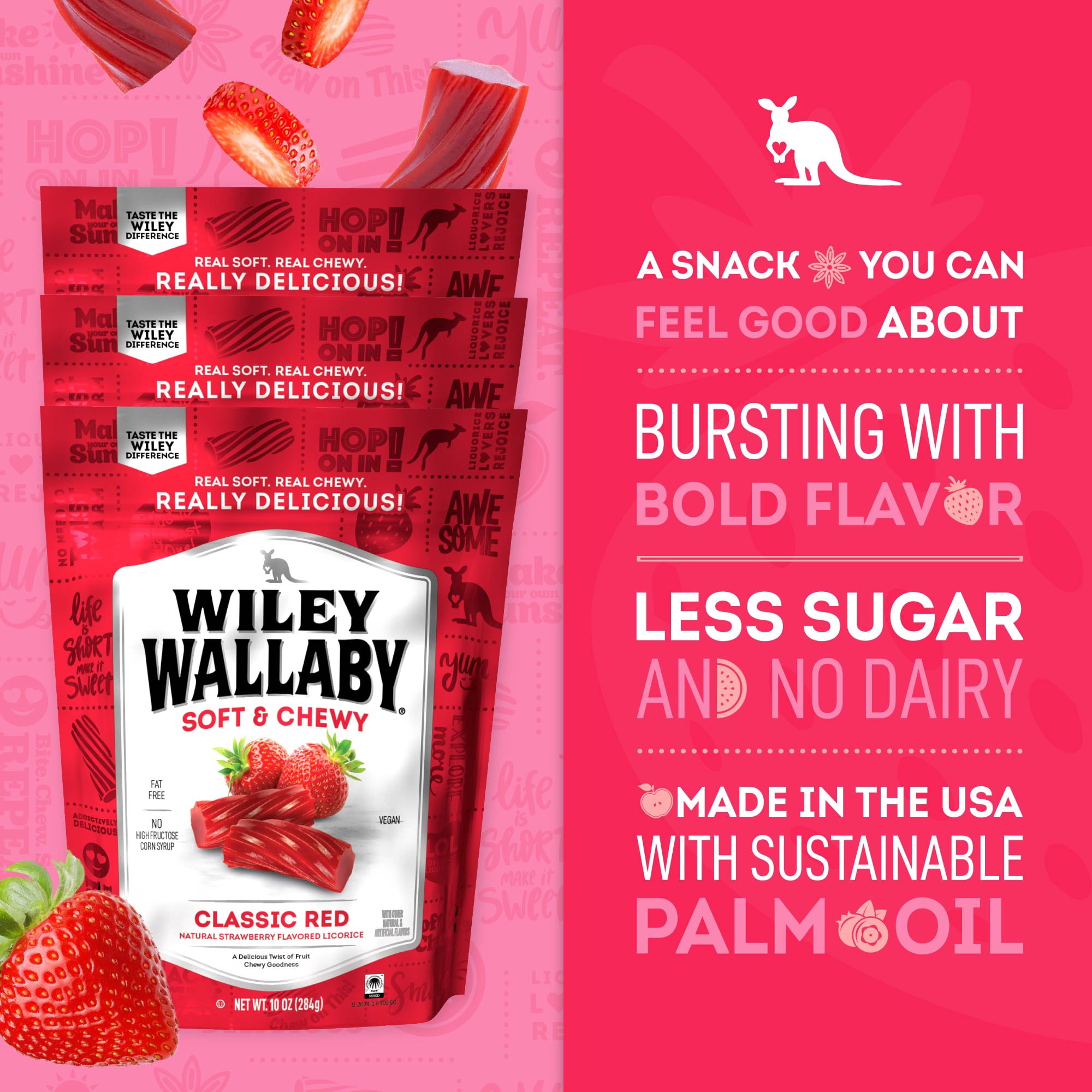 Wiley Wallaby Licorice 10 Ounce Classic Gourmet Soft & Chewy Australian Red Licorice Candy Twists, 3 pack
