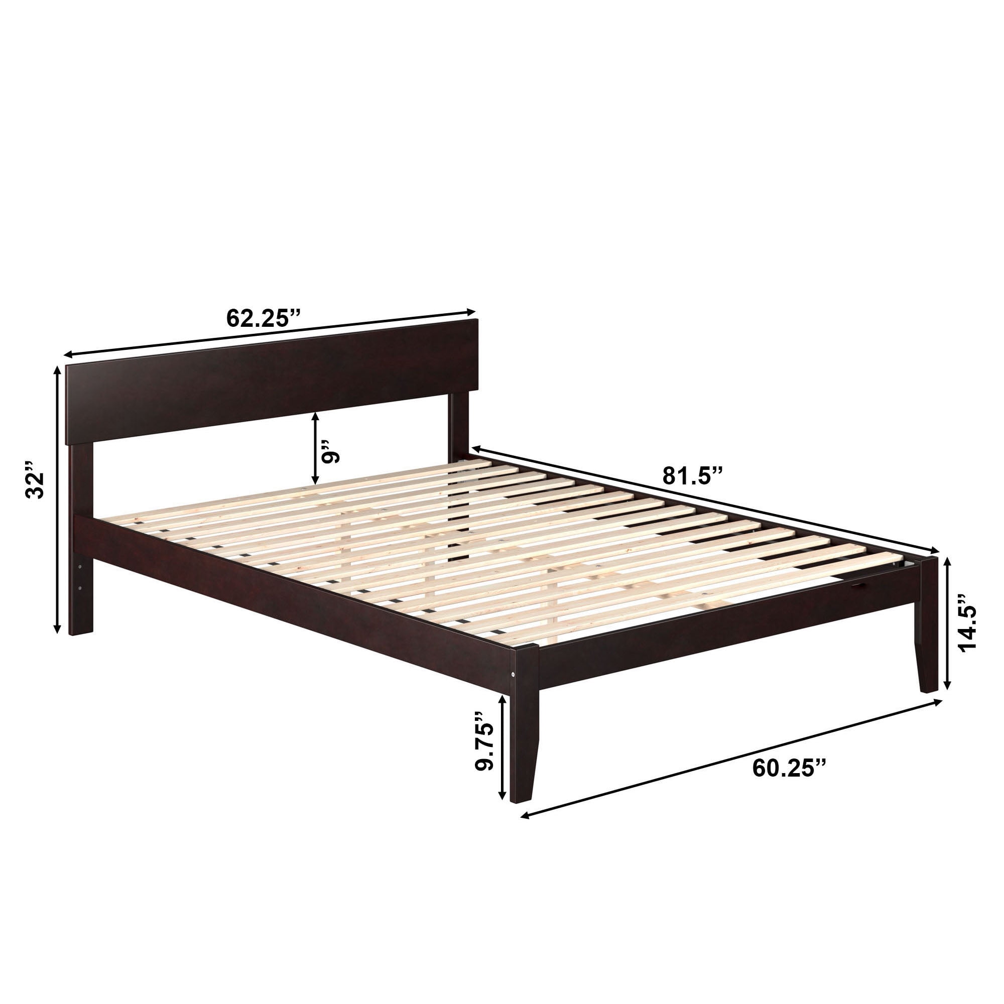 AFI Boston 14" Queen Wood Platform Bed Frame with Modern Headboard, Espresso