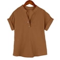 thumbnail image 3 of XIYNBAOK Shirts for Girls Summer Casual Button V Neck Tunic Blouses 2026 Kids Trendy Lightweight Plain Color Short Sleeve Tops Teens Girl Vacation Beach Clothes, 3 of 9