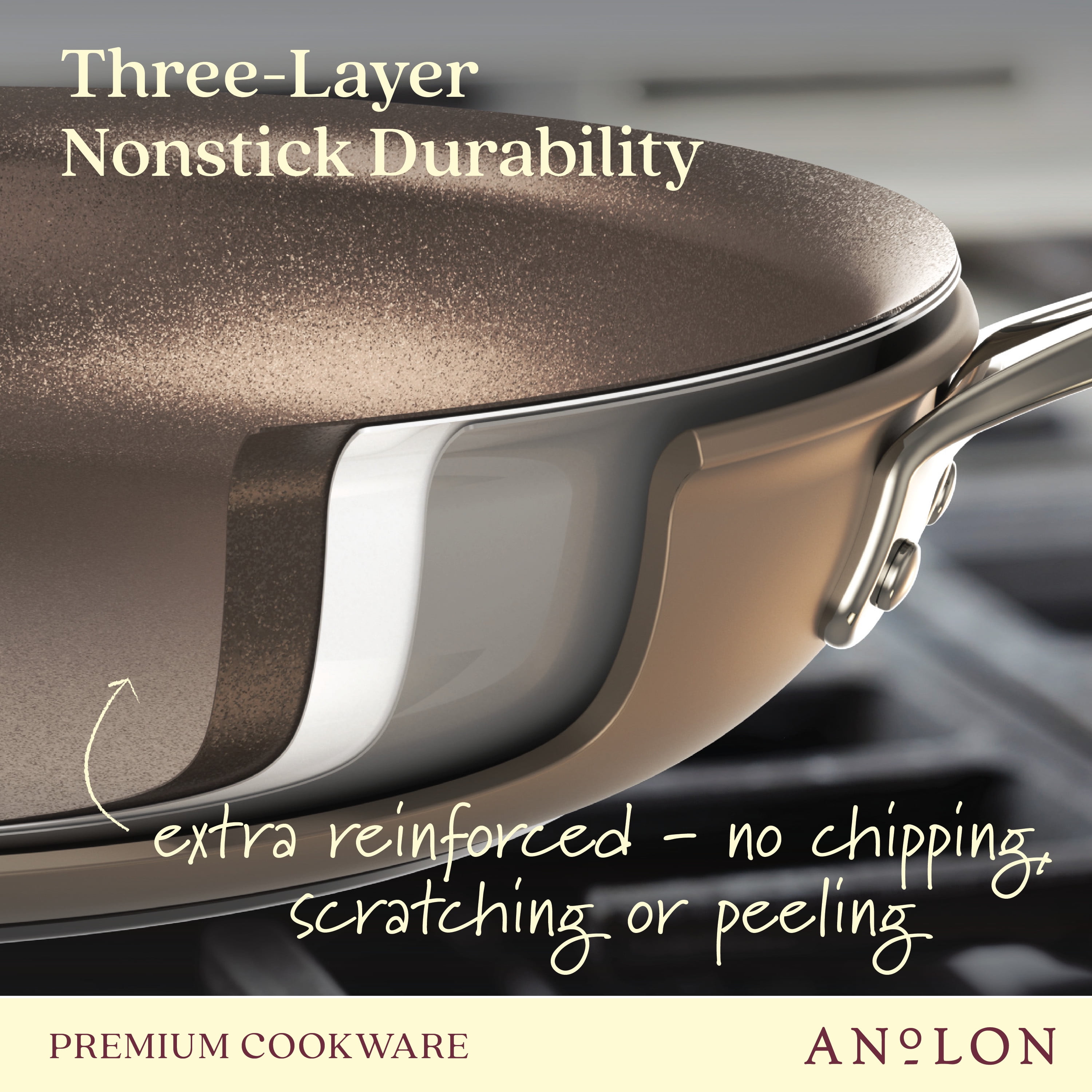 Anolon Ascend 10 Piece Hard Anodized Nonstick Kitchen Cookware Pots and Pans Set, Bronze