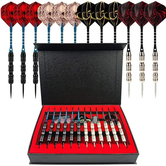 12-piece/set of pointed darts with high-quality steel darts, hard-tipped dart set, professional darts with box, best gift, indoor sports dartboard + dart sharpener + gift box