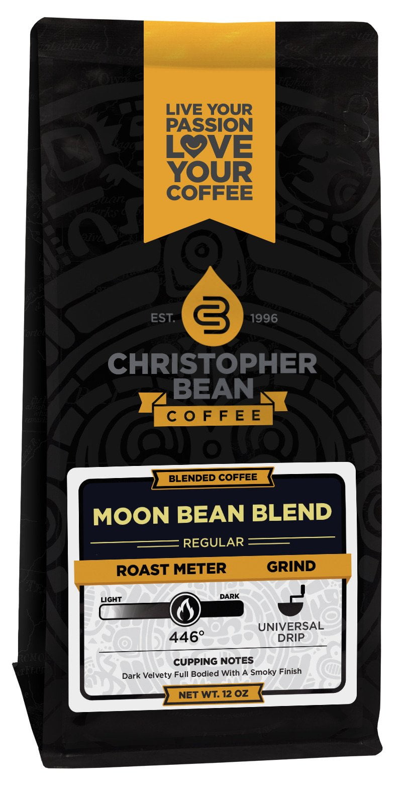 Moon Blend Regular Regular Whole Bean Christopher Bean Coffee, 100% Arabica, No Sugar, No Fats, Made with Non-GMO Flavorings, 12 Oz Bag of coffee