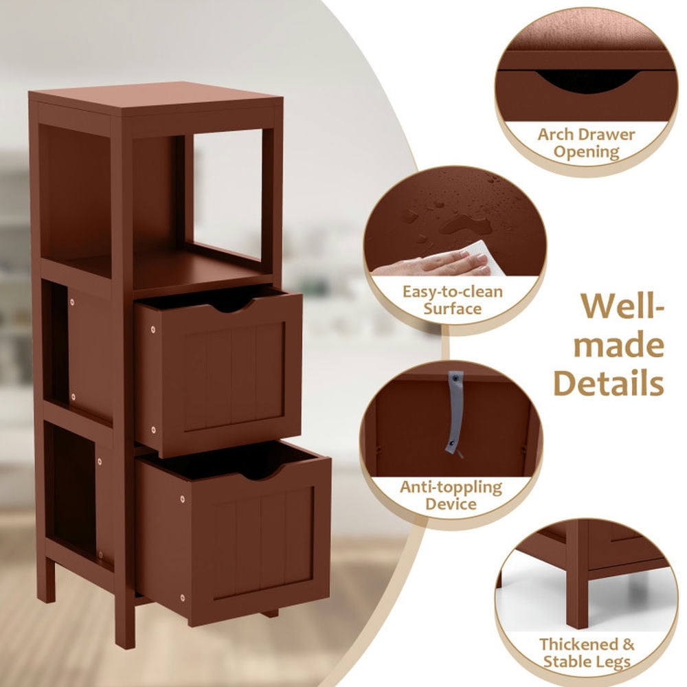 Finihen Bathroom Storage Cabinet, Bathroom Floor Cabinet, Freestanding Storage Cabinet with 2 Removable Drawers, for Bathroom, Living Room, Bedroom, Kitchen, Brown Finihen Bathroom Storage Cabinet, Bathroom Floor Cabinet, Freestanding Storage Cabinet with 2 Removable Drawers, for Bathroom, Living Room, Bedroom, Kitchen, Brown