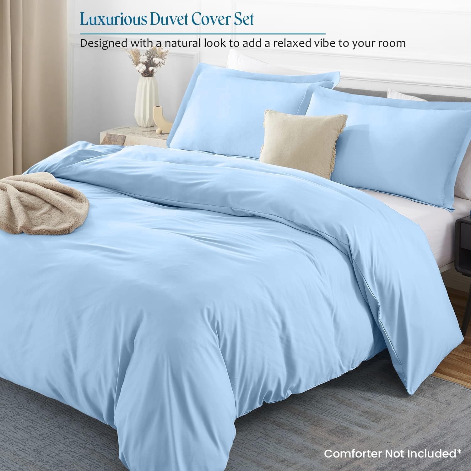 Premium Pima Cotton 3-Piece Duvet Cover Set – 1000 Thread Count Luxury Bedding, Oversized Queen 92" x 98" - Light Blue