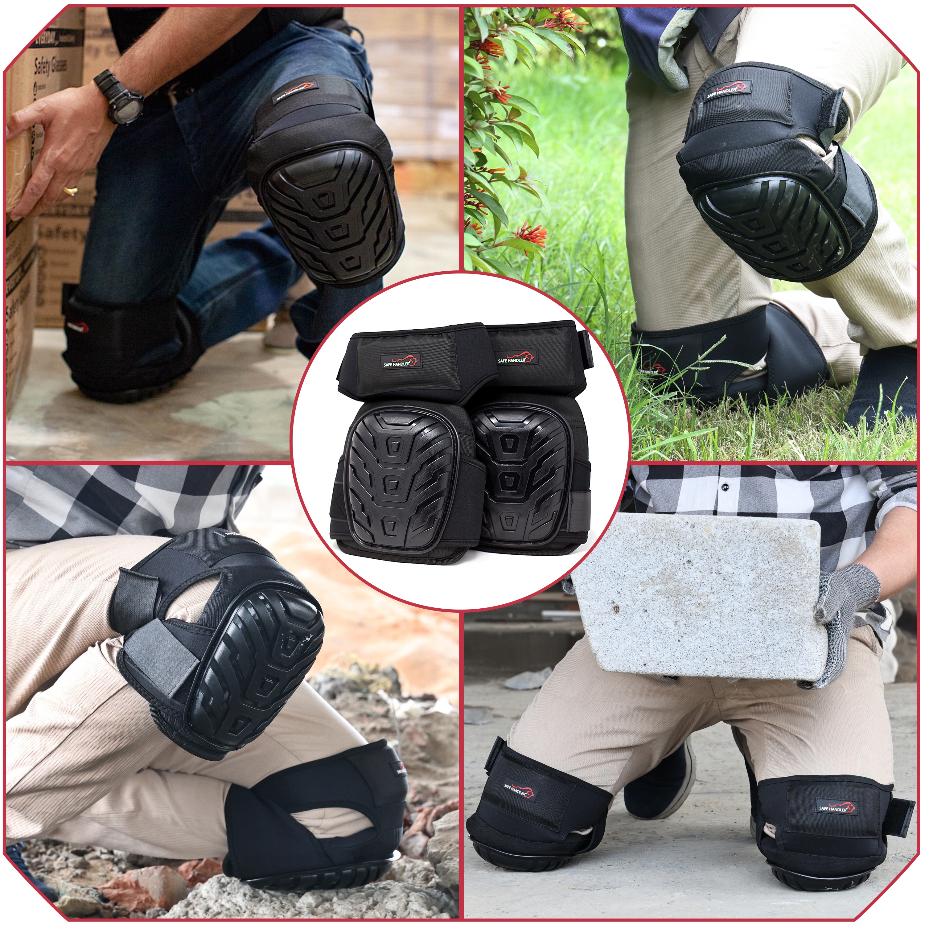 Safe Handler Professional Extra Long Crystal Gel Knee Pads with Heavy Duty Foam Padding, Strong Double Straps, 1 Pair