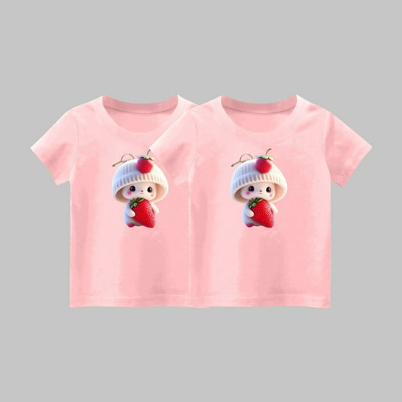 Frwgonr Short Sleeve Shirts for Boys Girls Pink 2-Pack Cute Graphic Tee Tops Kids Summer School Outfit Clothes 1-14