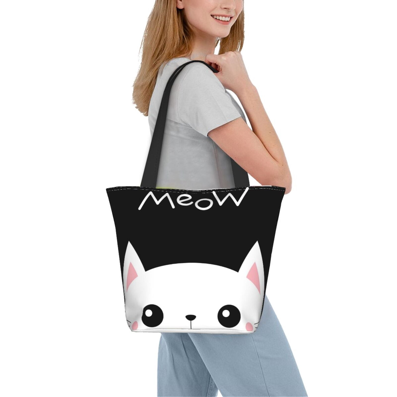 Ratiio Cat Meow Print Shoulder Bag for Women, Polyester Crossbody Purse Lightweight Handbag for Daily Travel and Casual Use