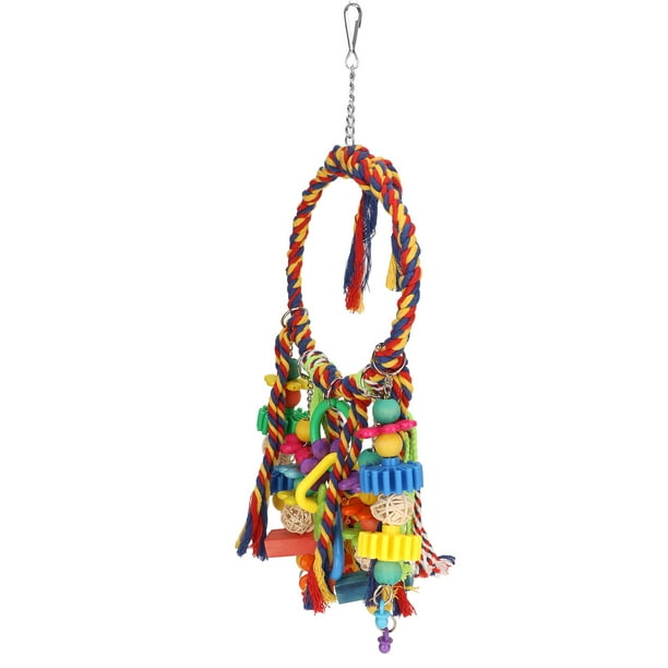 Percha para pájaros con juguetes para masticar coloridos, juguete para columpio para pájaros, juguete colorido natural para columpio para pájaros, juguete con anillo oscilante colorido para loros, tecnología avanzada
