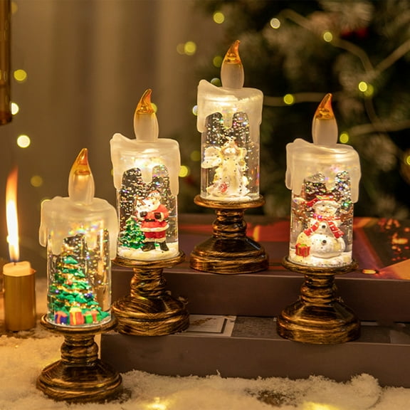 Dserhfy Christmas Flameless LED Candles Battery Operated Santa Snow Decorative Lamp Home Porch Tabletop Party Decor