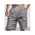 thumbnail image 2 of Cargo Shorts for Men Trendy Drawstring Elastic Waist Casual Shorts with Multi Pockets Workout Sport Outdoor Grey M, 2 of 7