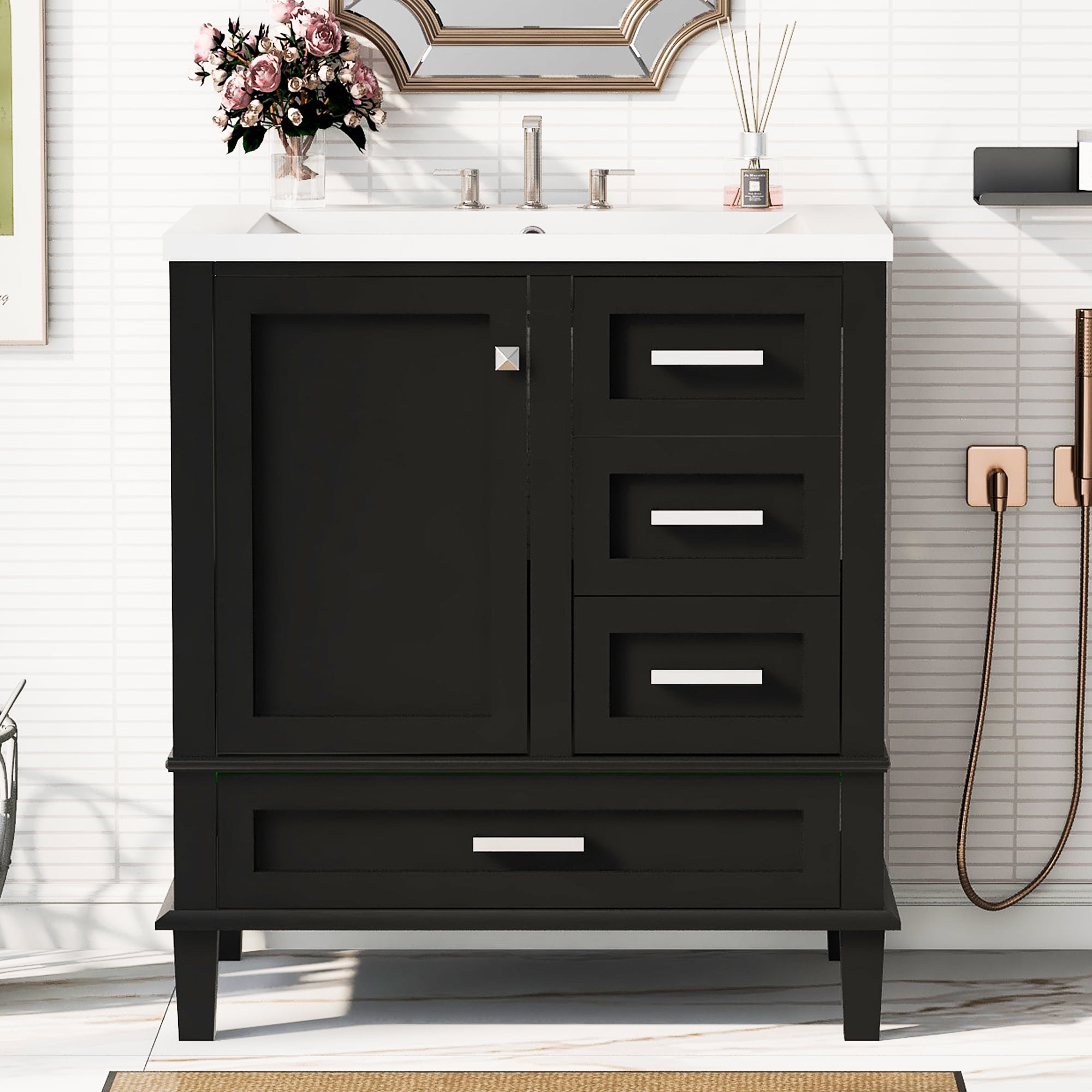 Harper & Bright Designs 30" Bathroom Vanity, Bathroom Cabinet with Sink Combo Set, Bathroom Storage Cabinet with Soft Closing Door and 3 Drawers, Black