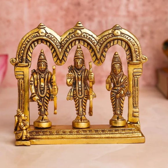 100% Pure Brass Ram Darbar Idol, Ram Sita Laxman Hanuman Statue, Gold - 5 Inch, For Home Décor & Pooja Room, Ram Pariwar Brass Idol For Ram Navami Gifting, Occasion - Housewarming Idol