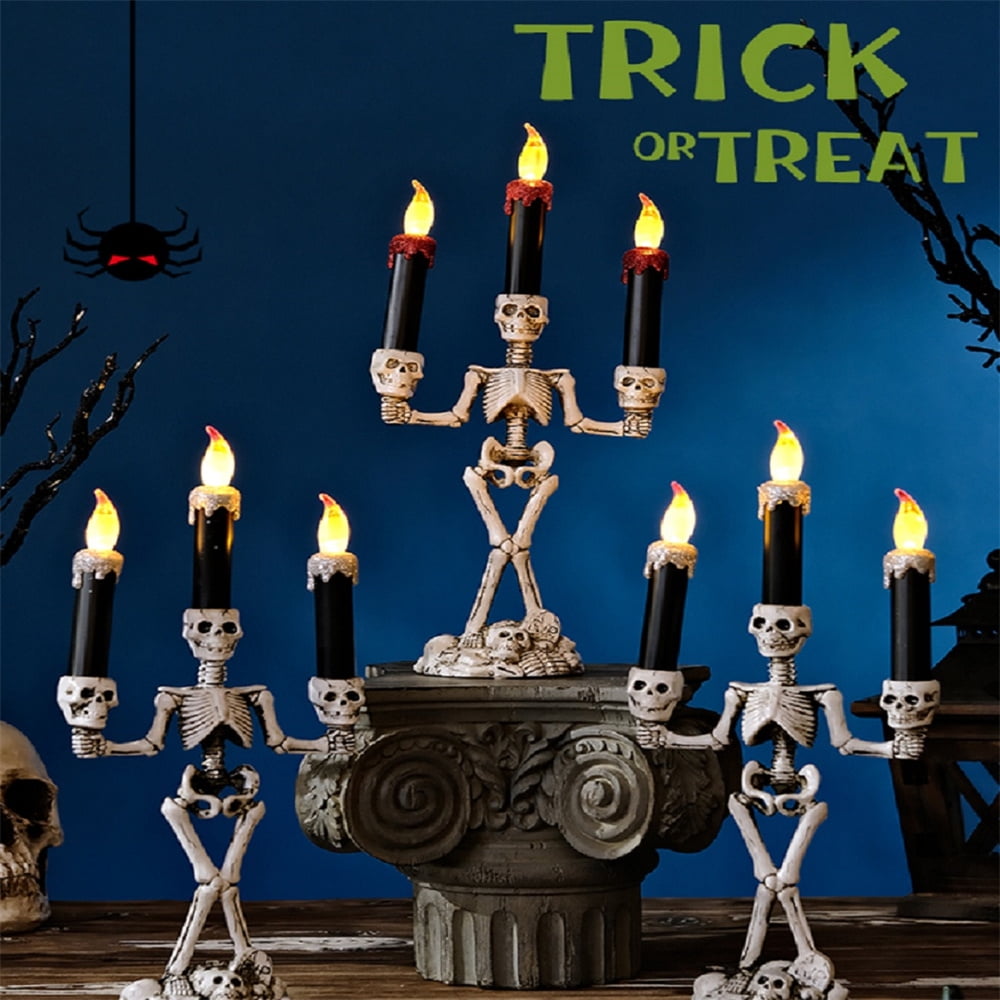 Triple LED Halloween Candles, 3 Pack LED Flameless Skeleton Candle