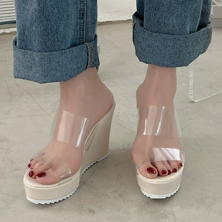

Cathalem Fashion Summer Women Sandals Wedge Heel High Heel Platform Transparent Strap Casual Sandals for Women Summer White 8.5