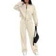 thumbnail image 3 of Women'S 2 Piece Outfits Sweatsuit Zip Up Long Sleeve Sweatshirt with Wide Leg Sweatpants Apricot Color XL, 3 of 8