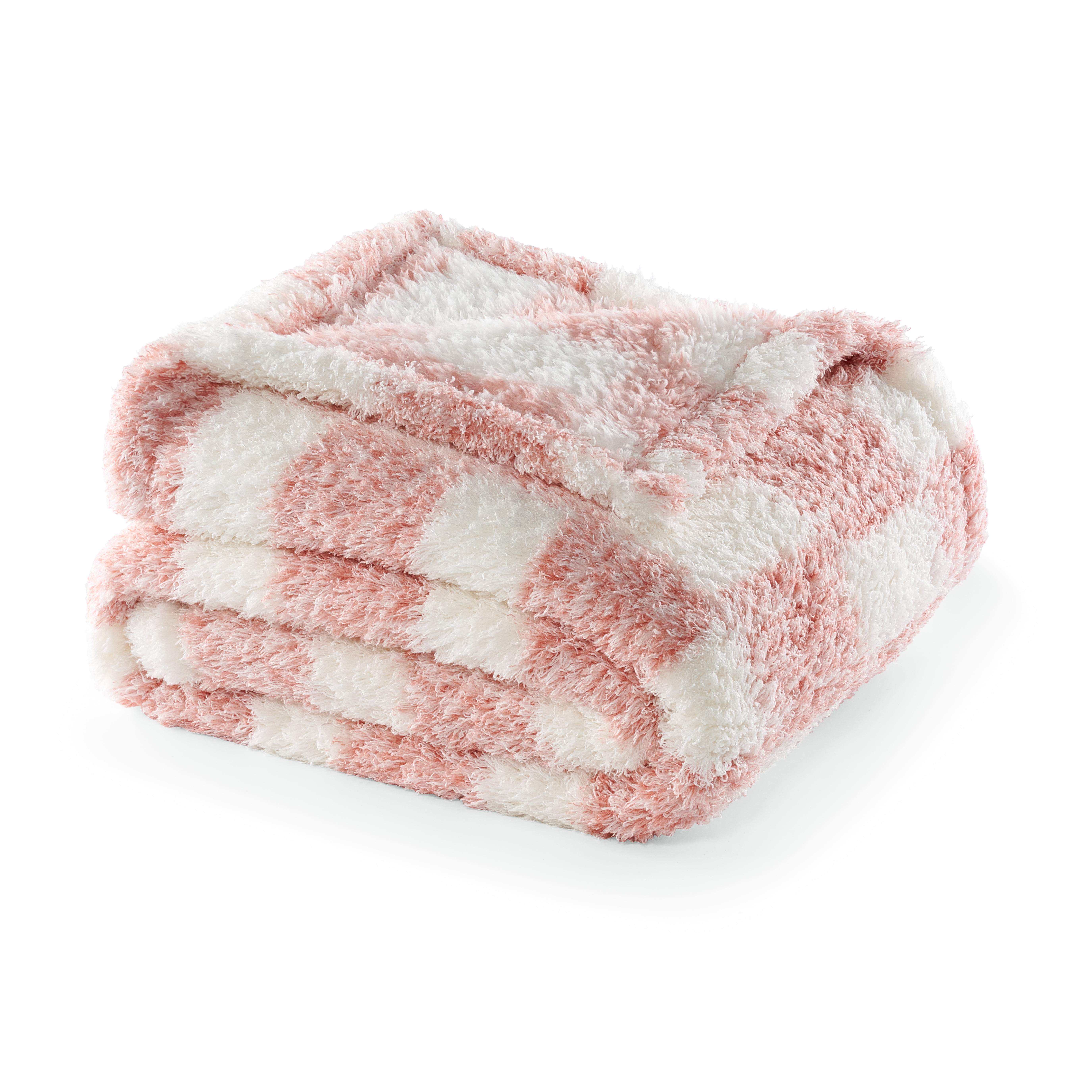 CBCHome Checkered Chenille Furry Throw Blanket – Soft Plush Cozy Dorm Room Essential, for Sofa and Bed, Graduation Gift for Her and Teens (Dusty Pink, 50"x60")