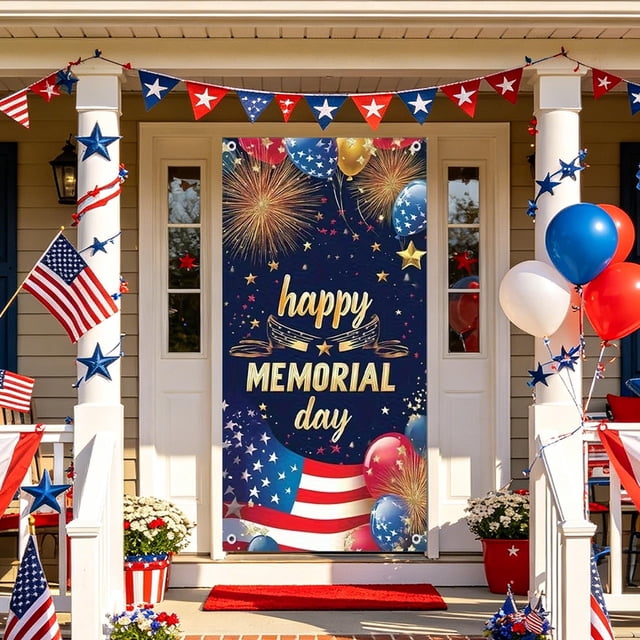 Linnome Independence Day Door Cover Hanging Cloth Background Cloth for Anniversary Celebration 70.9x35.4 Inch Multicolor#13