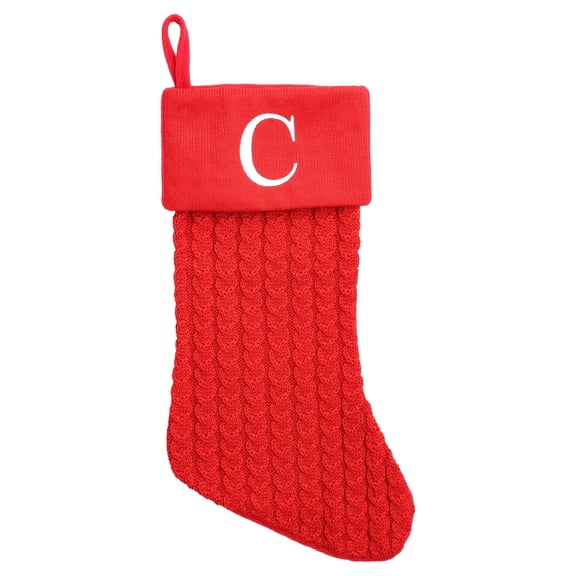 Cable Knit Monogram "C" Christmas Stocking, Red and White, 18", by Holiday Time