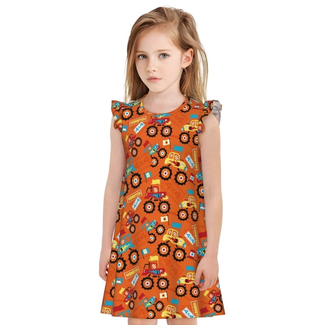 Fotbe Monster Truck,Truck Cartoon Vestido de Dormir para Niñas de 3 a 10 Años, Mangas Cortas, Estilo Princesa, Pijama Camisón con Mangas Voladas-XX-Large