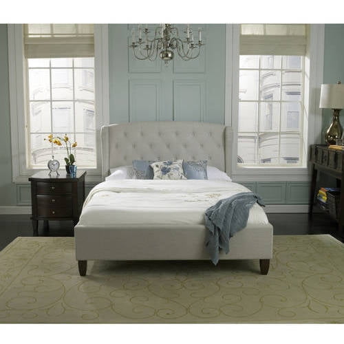 Premier Monticello Queen Upholstered Platform Bed Taupe With Bonus Base Wooden Slat System Walmart Com