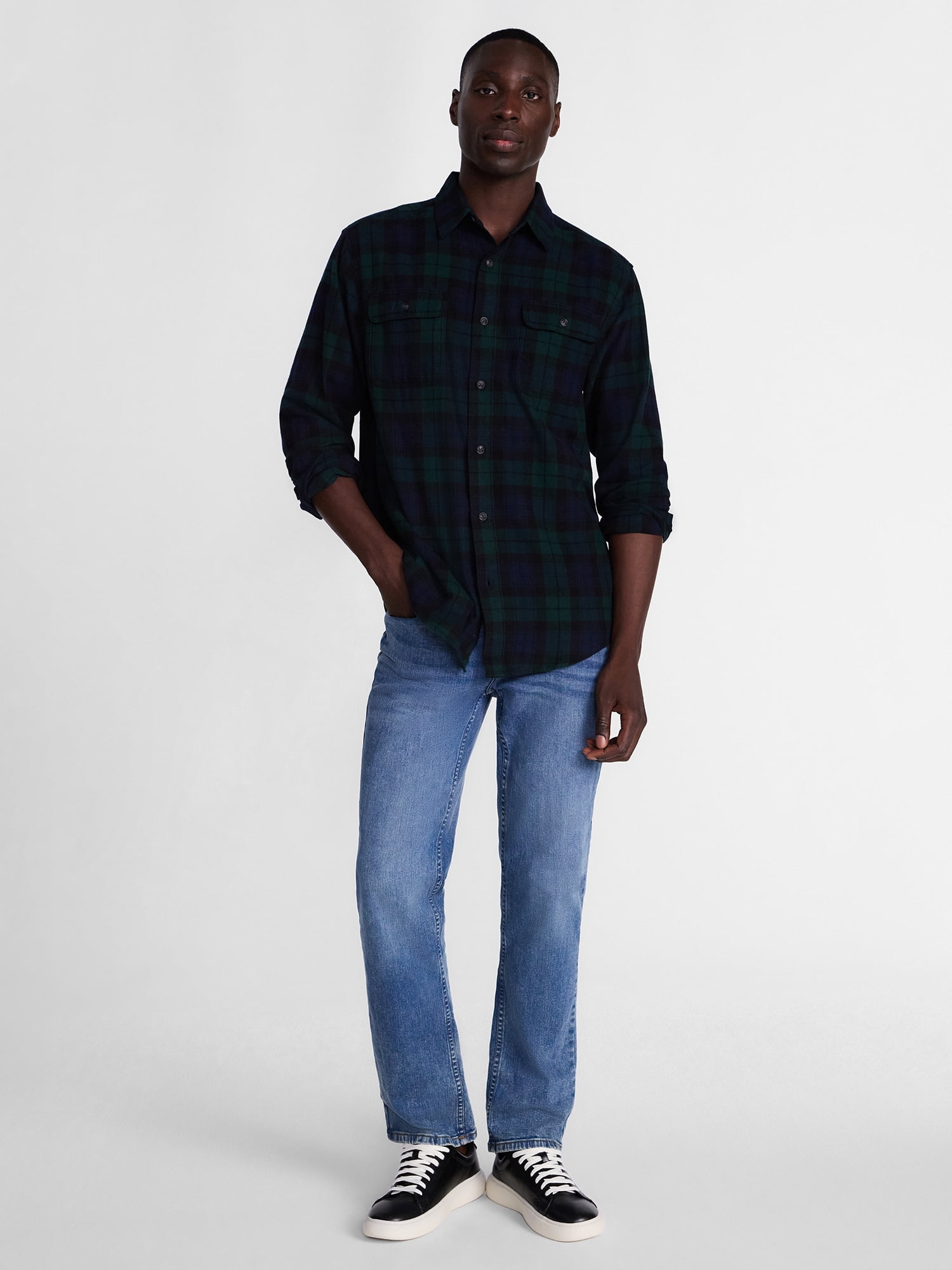 George Men's and Big Men's 100% Cotton Plaid Flannel Shirt with Long Sleeves, Sizes XS-3XL, 2XB-5XB & Tall XLT-3XLT