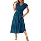 thumbnail image 1 of Vestido PRETTYGARDEN Maxi Azul con Volantes, Escote Cruzado y Cinturón, Talla M, 1 of 8