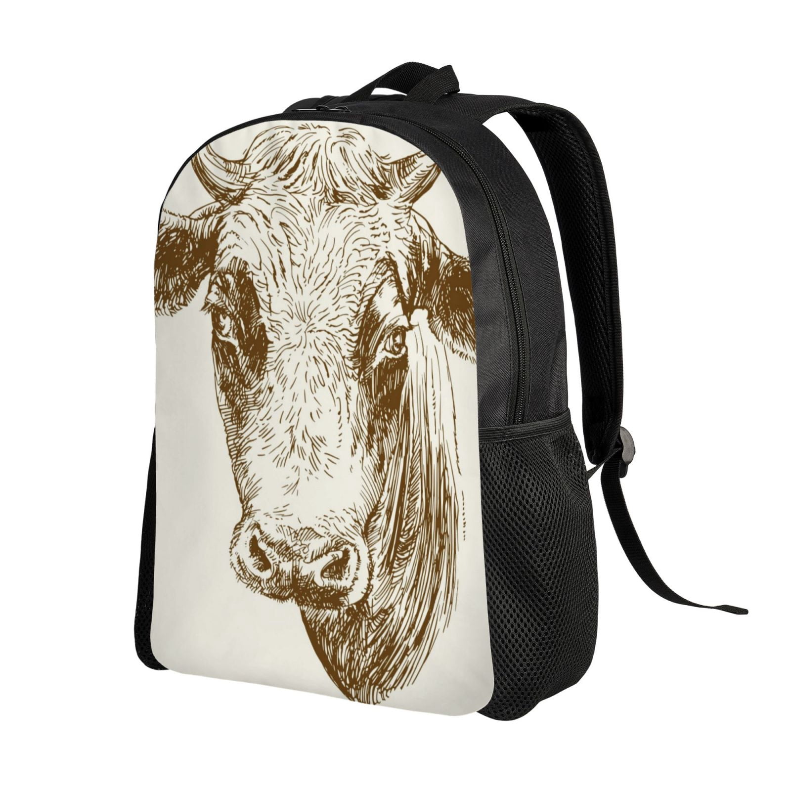 Xecao Cow Print School Backpack with Laptop Compartment Small Travel Laptop Backpack for Women Men Waterproof College Backpack Simple School Bag