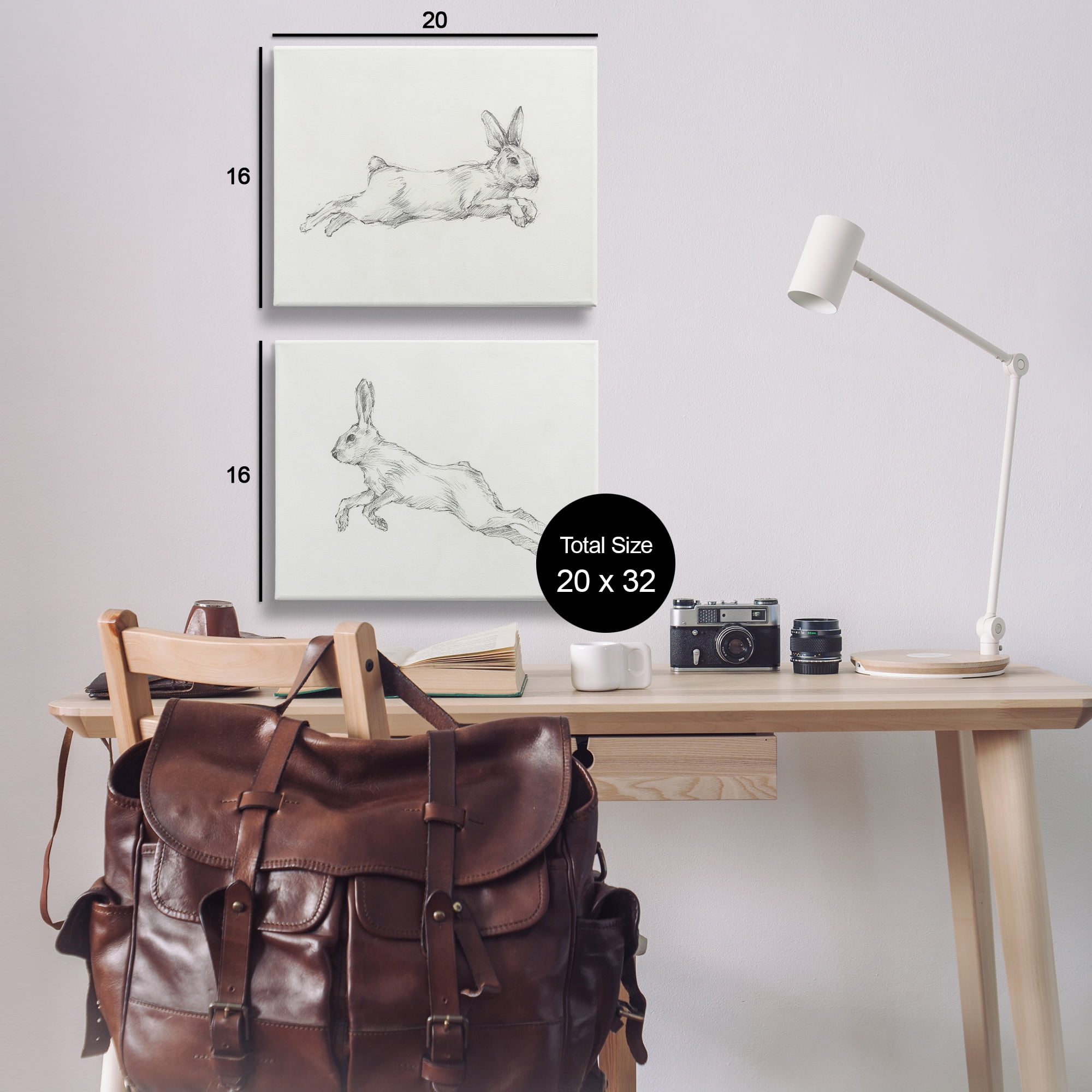 Stupell Industries Pencil Sketch Rabbit Jumping Animals Drawing Wrapped Canvas Art Print Wall Art, 20 x 16, Set of 2