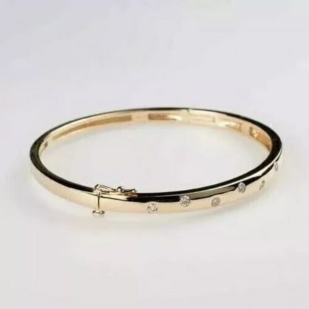 1.50Ct Round Cut Simulated Diamond Bangle Bracelet - 14K Yellow Gold Plated Jewelry