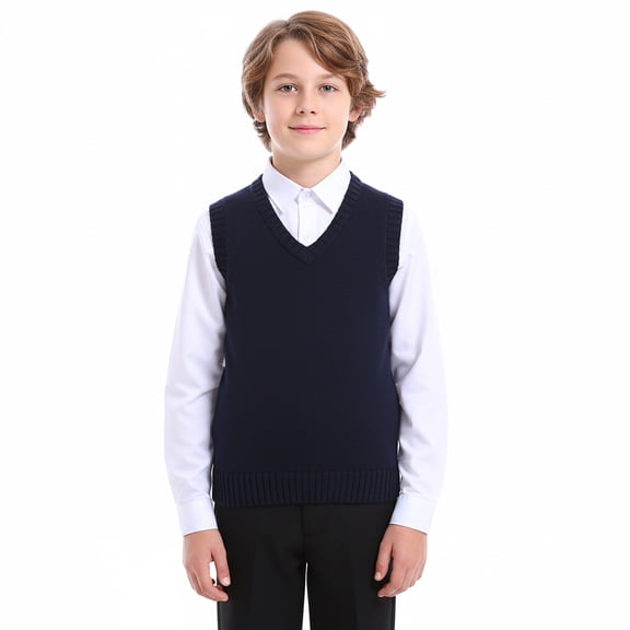 TOPTIE Youth Unisex V-Neck Sweater Vest-Navy-XL
