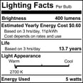 thumbnail image 4 of Bulbrite 862840 Pack Of (4) 5 Watt Dimmable Medium (E26) Led Bulbs- 400 Lumens, 2700K, And, 4 of 7