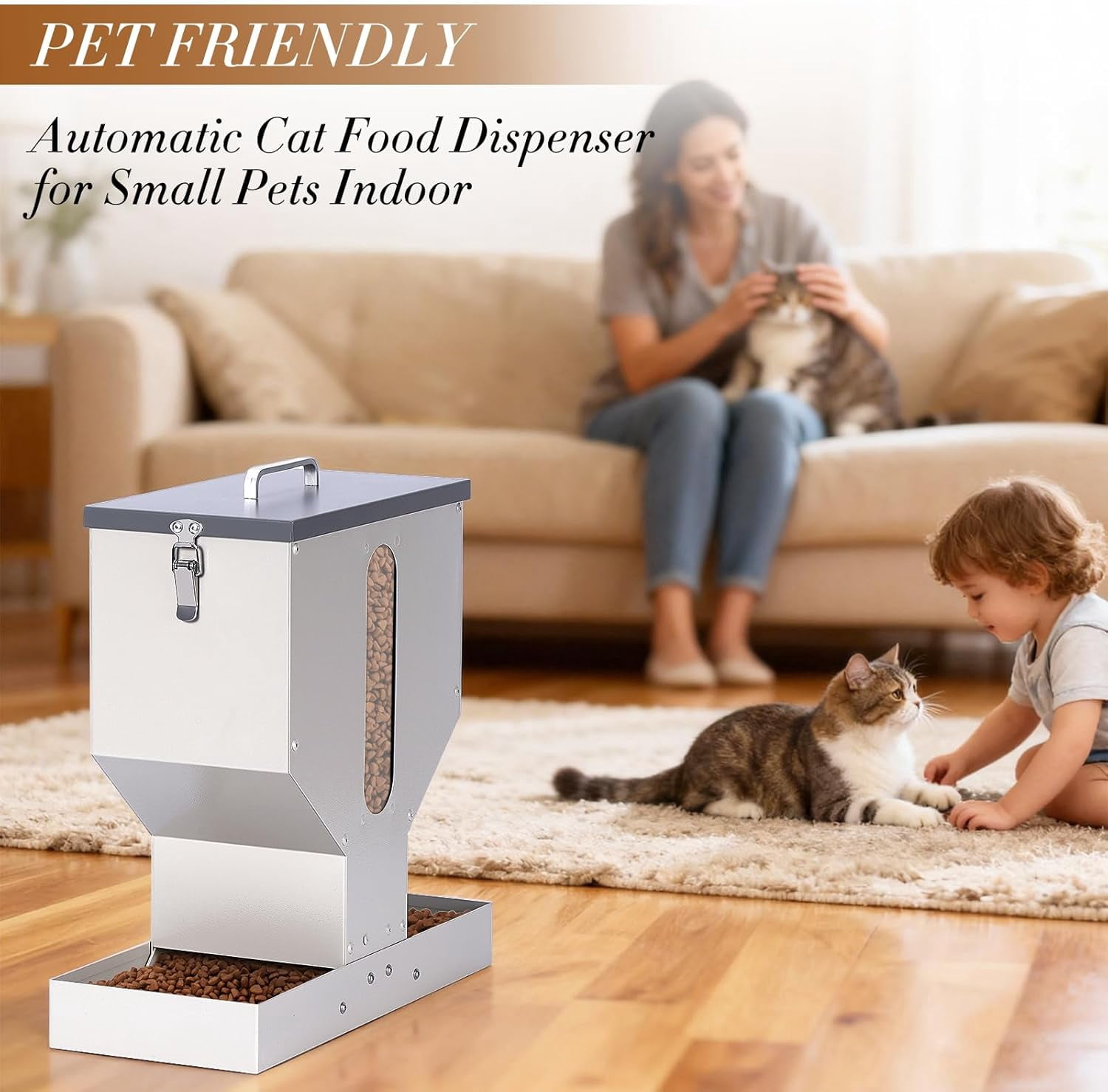 Automatic  Feeder for 2 Cats, 12L  Dual Pet Food Dispenser with Anti-Jam Galvanized Steel Station Indoor Outdoor