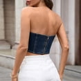 thumbnail image 7 of Fewfanhot Womens Tops Casual Slim Fit Tube Denim Top Solid Elastic Trim Pullover Crop Tops, 7 of 7